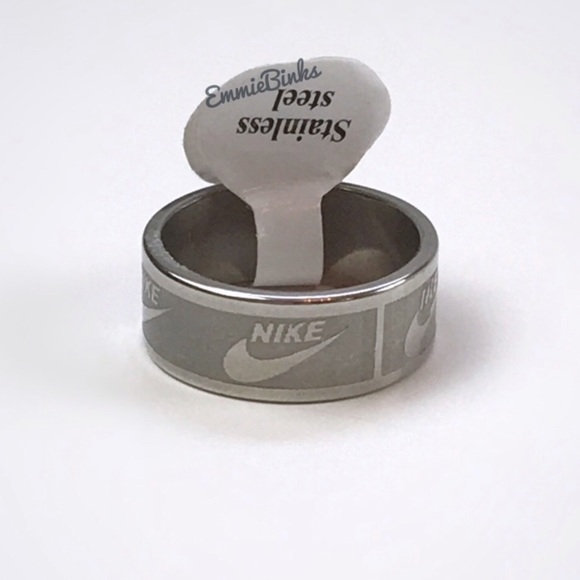 NWT Nike Swoosh Etched Stainless Steel Band Ring - Unisex Minimalist Design - Picture 2 of 13